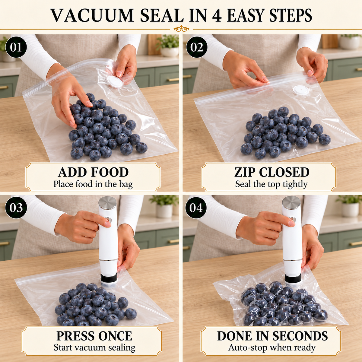 Complete Vacuum Food Storage Set | Handheld Sealer + FREE Bonus
