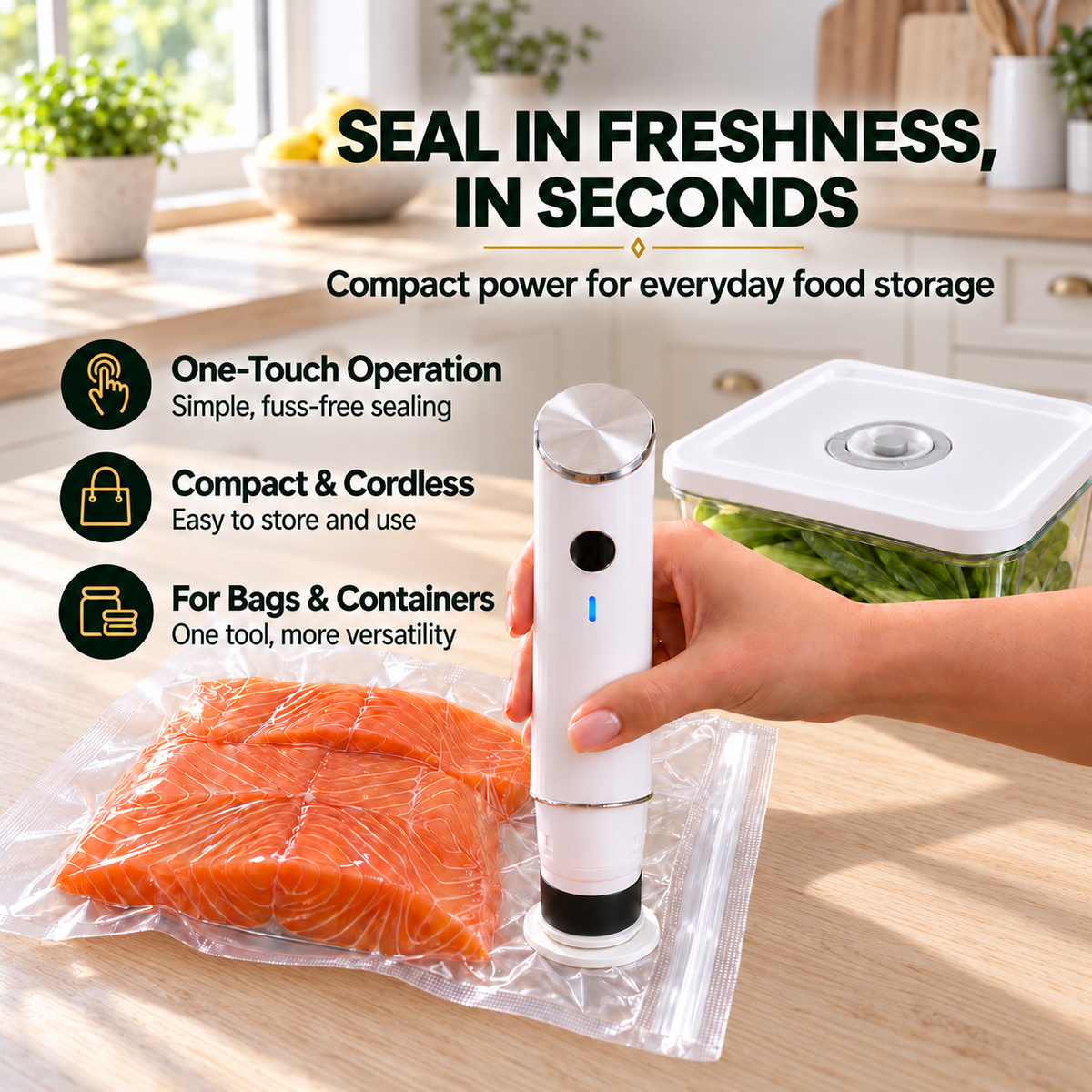 Complete Vacuum Food Storage Set | Handheld Sealer + FREE Bonus