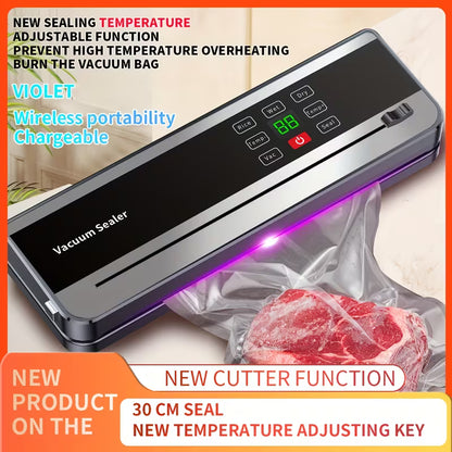 Rechargeable Food Vacuum Sealer with Adjustable Temperature & Cutter