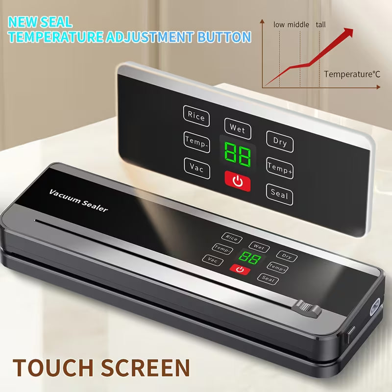 Rechargeable Food Vacuum Sealer with Adjustable Temperature & Cutter