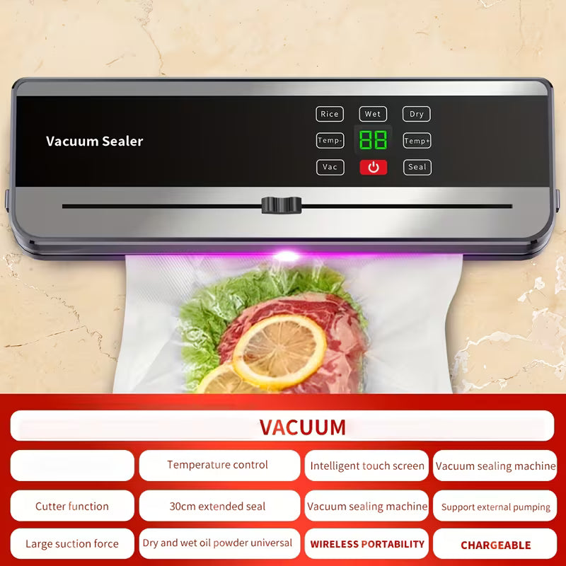 Rechargeable Food Vacuum Sealer with Adjustable Temperature & Cutter